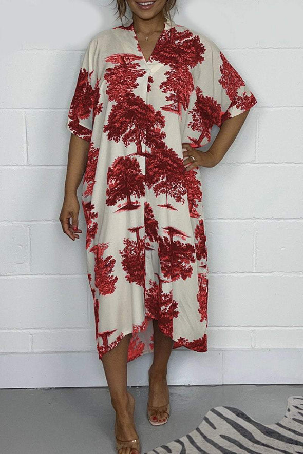 Women's Tree Printed Oversize Midi Dress