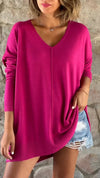 Women's V-neck Slit Casual Knitted Top