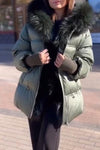 Women's Casual Solid Color Warm Large Fur Collar Cotton Coat