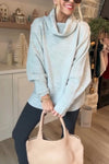 Women's Casual Solid Color Loose Turtleneck Hand Cuff Button Sweater