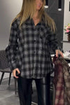 Women's Casual Lapel Single-breasted Shiny Plaid Shirt