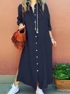 Women's Lapel Long-sleeved Cardigan Cotton and linen Dress