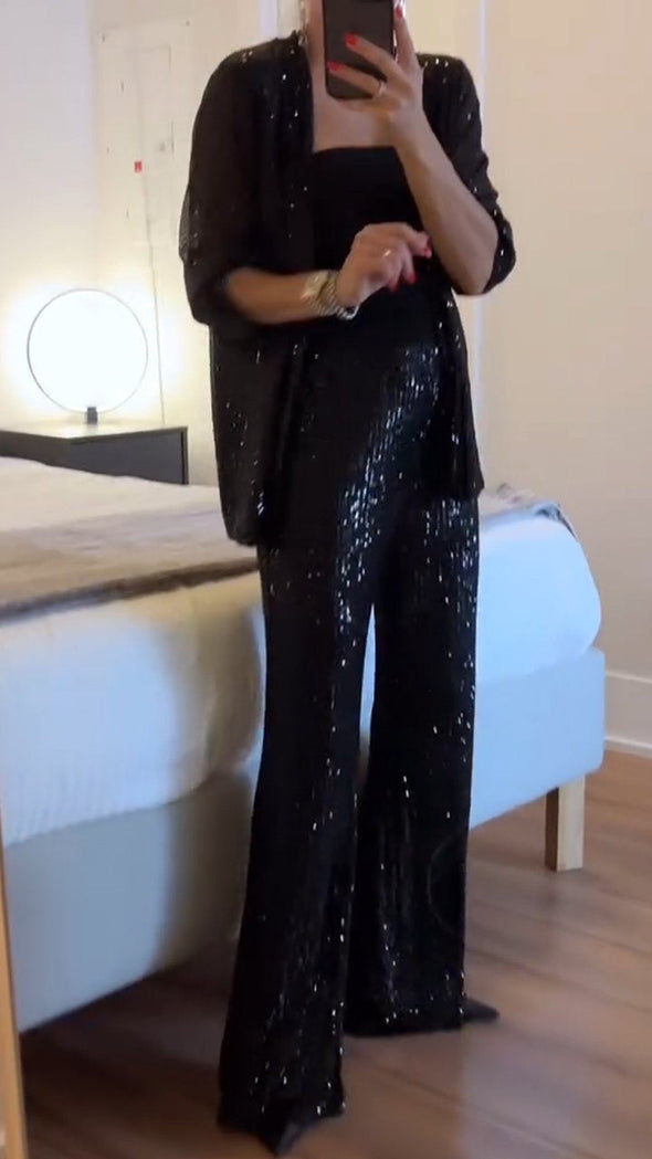 Women's Sequined Cardigan + Trousers Two-piece Suit