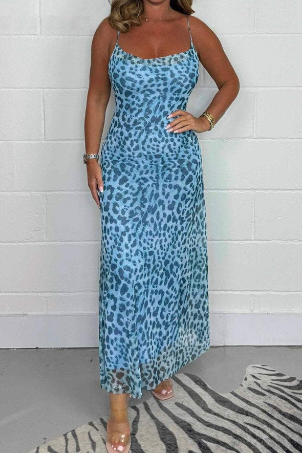 Women's Leopard Print Mesh Midi Dress