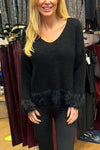 Women's Casual V-neck Raw Edge Patchwork Jumper