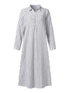 Women's Striped Cotton Linen Polo Collar Long-sleeved Shirt Dress