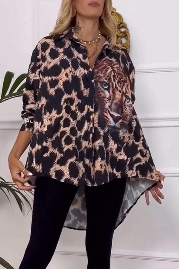 Women's Casual Lapel Leopard Printed Shirt