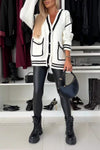 Women's Loose V-neck Color Contrast Sweater Knit Cardigan