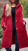 Women's hooded long sleeve fur casual coat