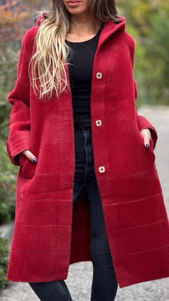 Women's hooded long sleeve fur casual coat