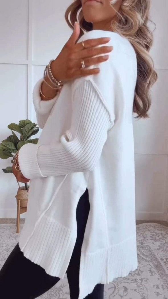 Women's V-neck Slit Knit Blouse