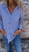 Lapel Single-breasted Striped Shirt