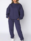 Solid color round neck trousers and long sleeve sweatshirt suit