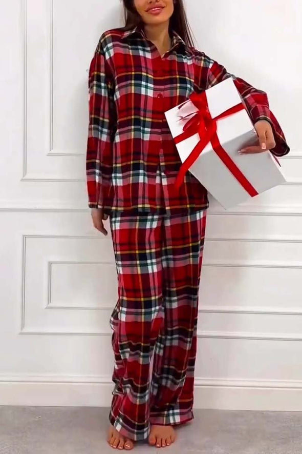 Women's Casual Christmas Plaid Pajama Set