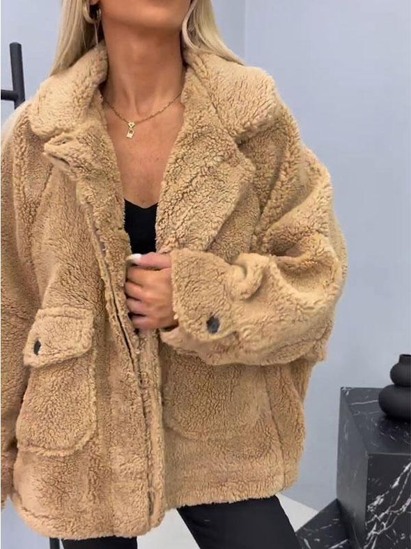 Women's Lapel Long Sleeve Plush Coat