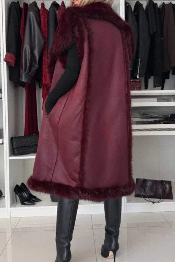 Women's Lapel Faux Fur Coat Long Vest Coat