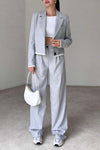 Women's Striped Contrast Blazer and Pants Set