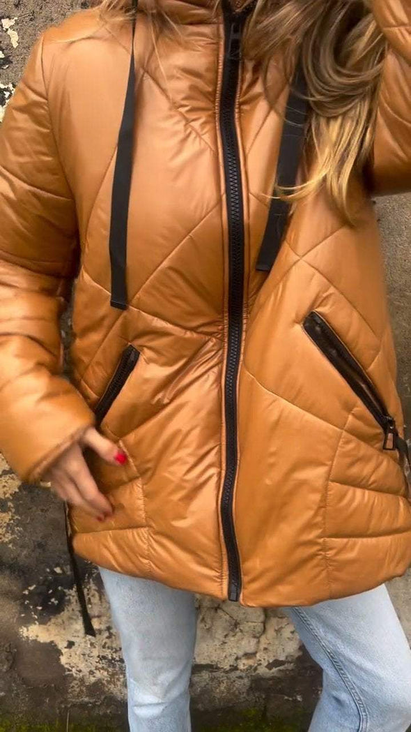 Women's Winter Solid Color Zip-up Hooded Coat