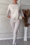 Women's Casual Solid Color Round Neck Long Sleeve Slit Hem Sweatshirt Leggings Set