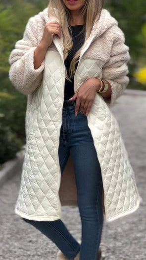 Women's Hooded Long Sleeve Fur Patchwork Cotton Long Coat