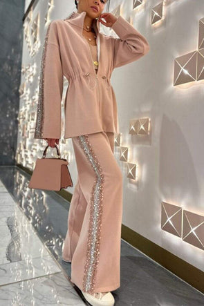 Women's High-neck Sequined Two-piece Suit