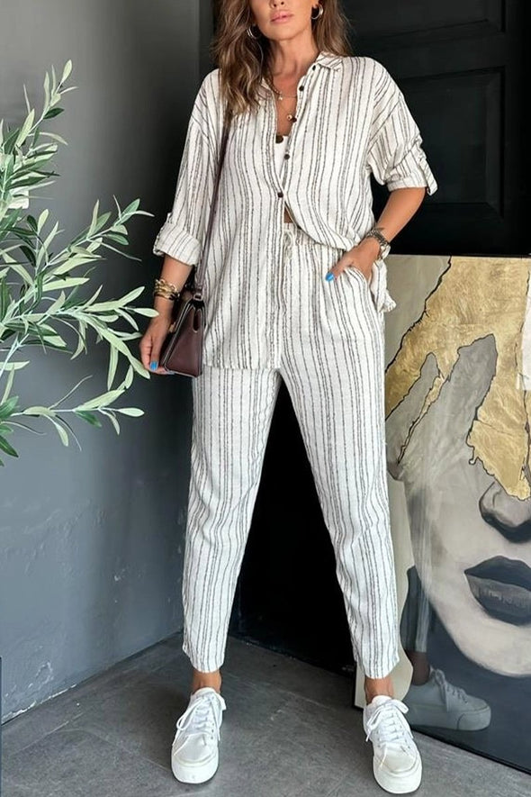 Women's casual loose striped two-piece set