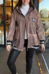 Women's Casual Solid Color Letter Stitching Hooded Jacket