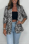 Women's Leopard Print 3/4 Ruched Sleeve Blazer