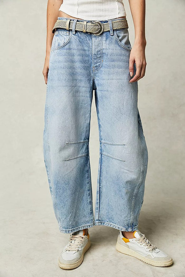 Fashion Casual Women's Loose Wide-leg Pants Mid-low Waist Washed Denim Trousers