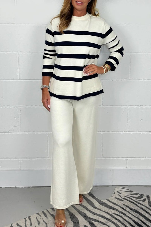 Women's Fine Knit Striped Jumper & Wide Leg Trouser Co Ord