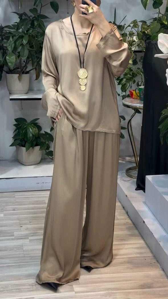 Women's Round Neck Satin Comfortable Casual Suit