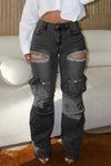 Women's Cool Pearl Distressed Hiking Pocket Denim Pants