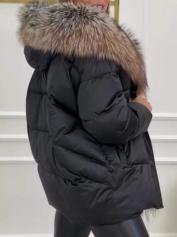 Women's Fur Patchwork Zipper Fashionable Cotton Coat