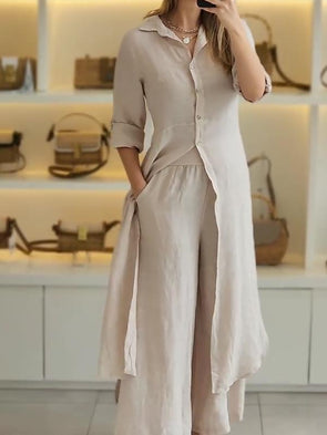 Women Casual Cotton and Linen Two-piece Set