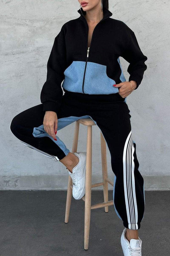 Women's Lapel Denim Patchwork Casual Sports Suit