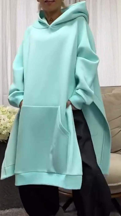 Women's Casual Solid Color Slit Hoodie