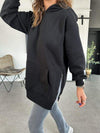 Women's Solid Color Hooded Casual Sweatshirt with Side Zipper