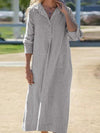 Women's Cotton Lapel Long Sleeve Long Shirt Dress