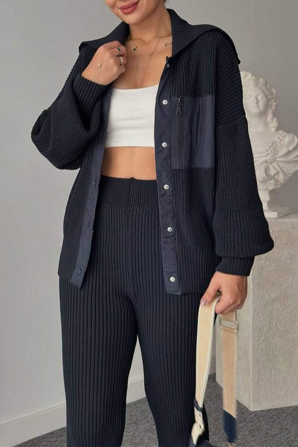 Women's Patchwork Knitted Top and Trousers Set