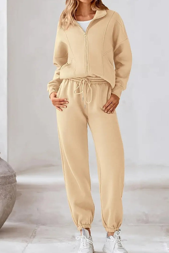 Women's Casual Long Sleeve Zipper Jacket And Sweatpants Suit