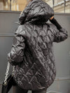 Women's Hooded Long-sleeved Autumn and Winter Diamond Patchwork Cotton Jacket