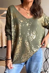 Women's Stylish Casual V-neck Gold-stamped Top