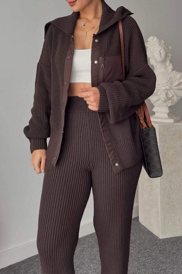 Women's Patchwork Knitted Top and Trousers Set