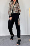 Women's Round Neck Long Sleeve Leopard Print Casual Suit