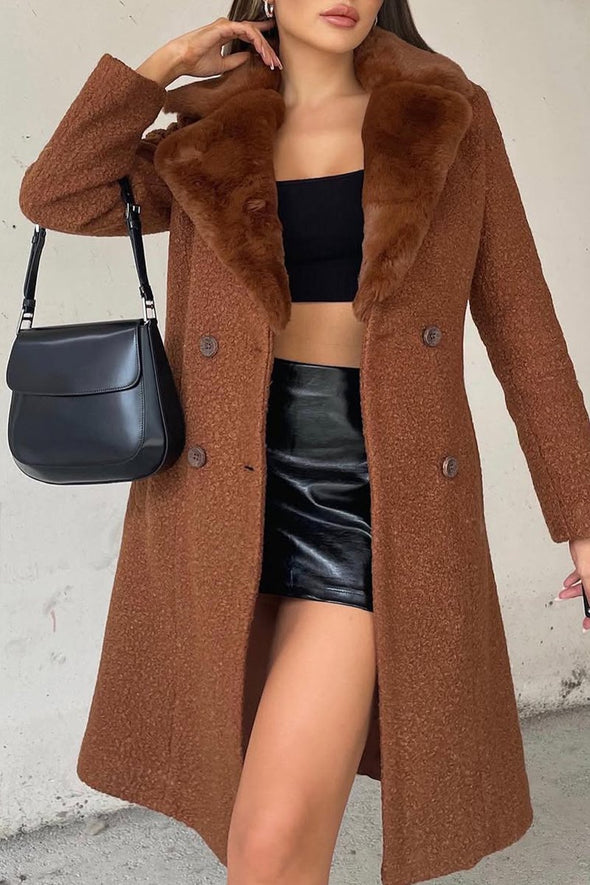 Women's Casual Warm Fur Collar Lapel Mid-length Coat