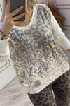 Women's Casual V-neck Leopard Print Gold-stamped Top and Elastic Leopard Print Slim Pants Two-piece Set