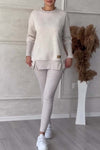 Women's Casual Solid Color Round Neck Long Sleeve Slit Hem Sweatshirt Leggings Set