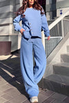 Women's Casual Solid Color Hem Slit Button Design Two-piece Suit