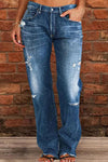 Women's Mid-rise Ripped Casual Straight Pants