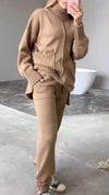 Women's High Collar Double Pocket Knitted Casual Suit